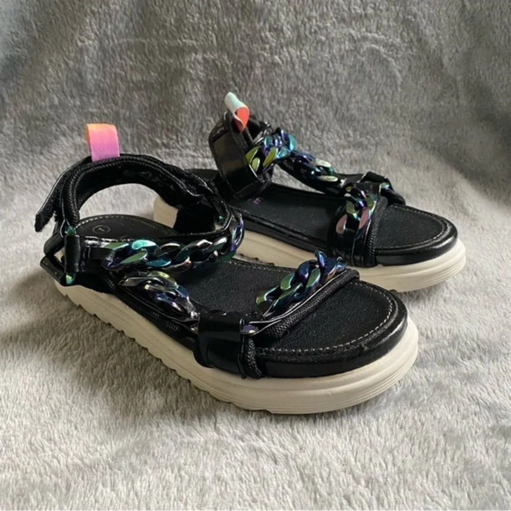 Justice Sandal’s Shoes Girls‎ Size 1 Velcro Strap Black New With Tags Chains